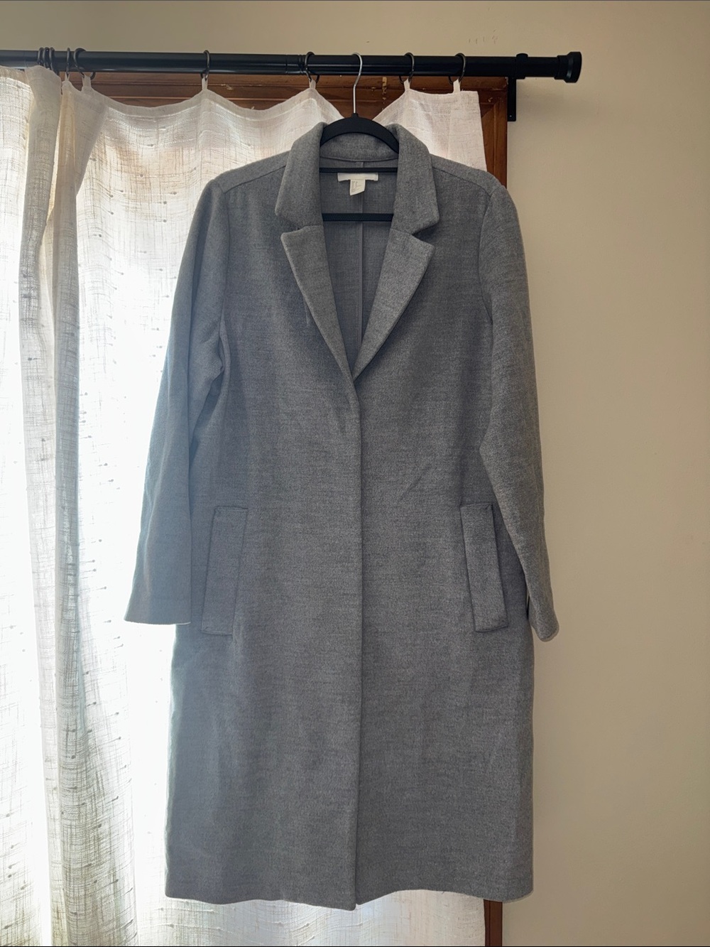 H&M Grey Wool-Blend Long Trench Coat